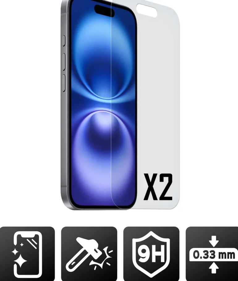 AKASHI 2 VERRES TREMPES P/IPH 16 PLUS< Téléphone Mobile