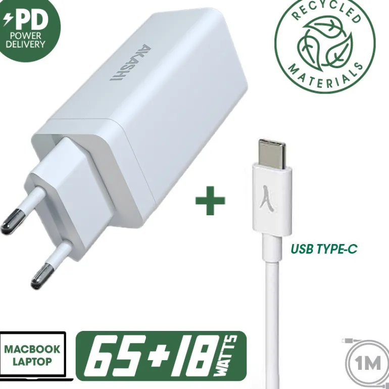 AKASHI CHARG/SECT/INTEL USB-C 3A 65W USB 18W< Téléphone Mobile