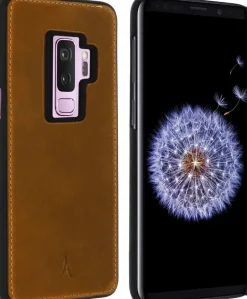 AKASHI coque cuir italien marron p/galaxy s9+< Téléphone Mobile