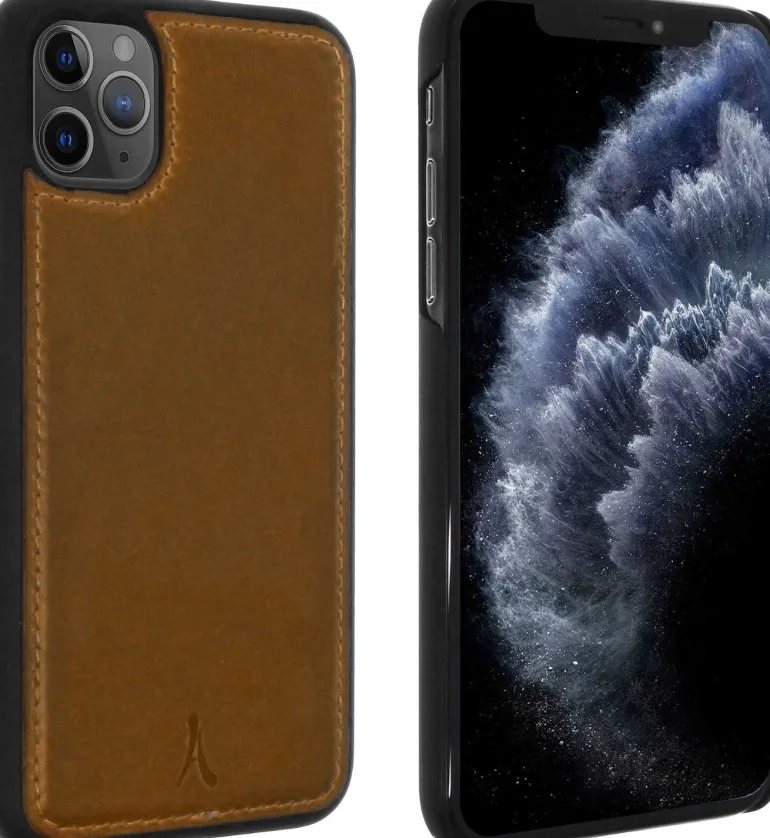 AKASHI coque cuir italien marron p/iph 11 pro< Téléphone Mobile