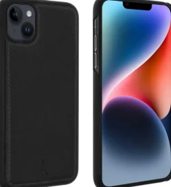 AKASHI coque cuir italien noir p/iph 14 plus< Téléphone Mobile