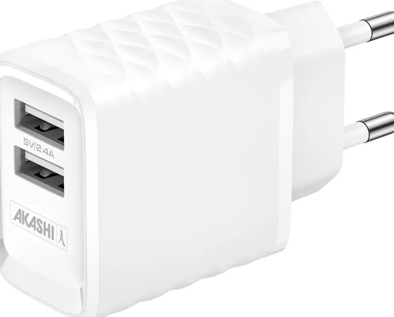 AKASHI c/sect 2usb 2.4a blanc (tablette/smartp)< Téléphone Mobile