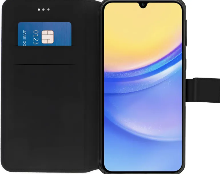 AKASHI etui folio noir stand cb p/galaxy a15< Téléphone Mobile