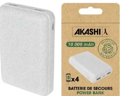 AKASHI p-bank 10000mah 2 usb+usb-c paille/ble< Energie