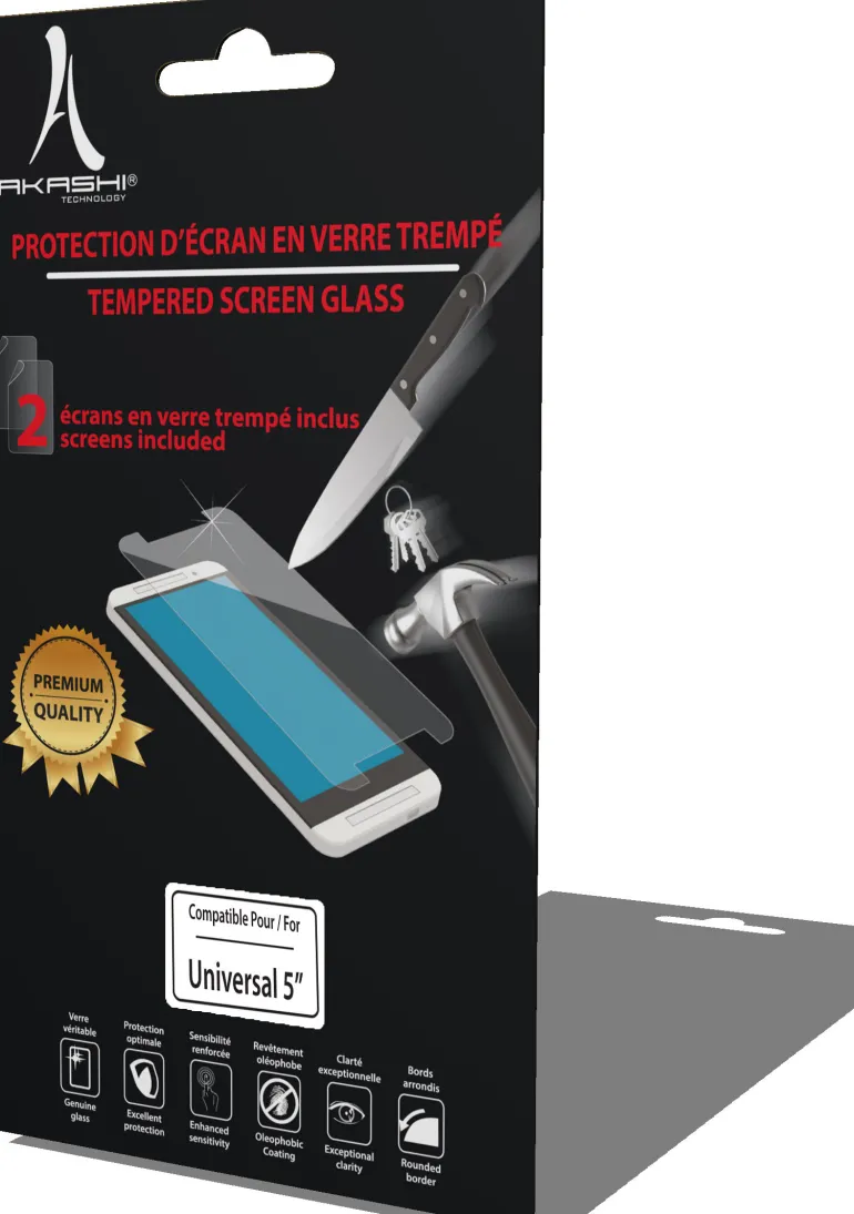 AKASHI 2protections verre trempe universel.5.< Téléphone Mobile