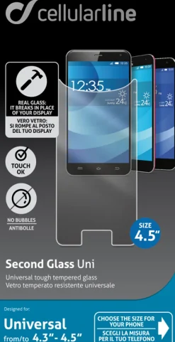 CELLULAR LINE verre trempe universel.taille 4,5.< Téléphone Mobile