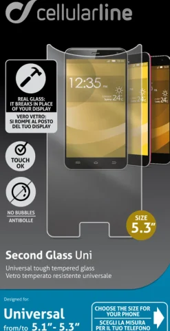CELLULAR LINE verre trempe universel.taille 5,3.< Téléphone Mobile