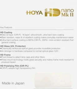 HOYA FILTRE UV HD NANO MK II 62MM< Filtres