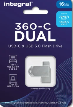 INTEGRAL cle 16gb usb3.0 + type-c dual 360.< Stockage