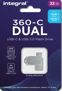 INTEGRAL cle 32gb usb3.0 + type-c dual 360.< Stockage