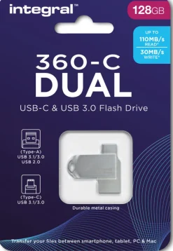 INTEGRAL cle 128gb usb3.0 + type-c dual 360.< Stockage