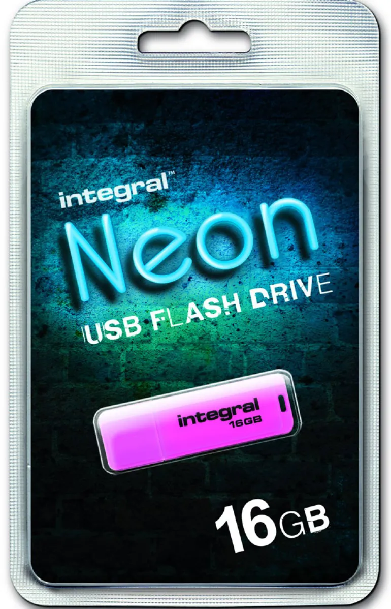 INTEGRAL cle usb fluo rose 16go.< Stockage