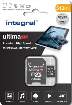INTEGRAL msdxc 512 gb uhs1 u1 cl10 v30 80mb/s.< Stockage