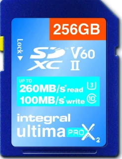 INTEGRAL sdxc 256gb cl10 uhs2 u3v60 260mb/100mb/s< Stockage