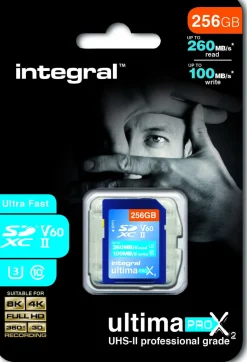 INTEGRAL sdxc 256gb cl10 uhs2 u3v60 260mb/100mb/s< Stockage