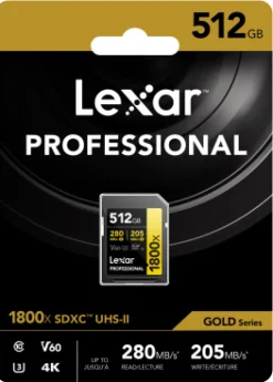 LEXAR SD PRO GOLD UHS-II 1800X 512GB V60< Stockage
