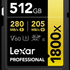 LEXAR SD PRO GOLD UHS-II 1800X 512GB V60< Stockage