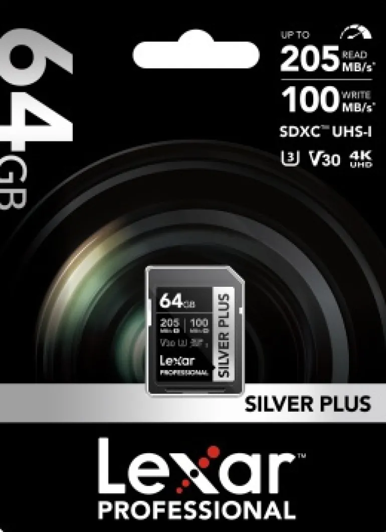 LEXAR SDXC SILVER PLUS UHS-1 64G V30 150MB/S< Stockage