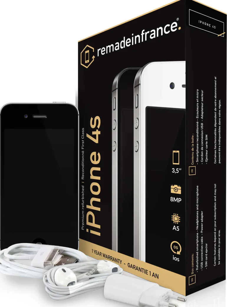 REMADEINFRANCE iphone 4s 8go noir reconditionné R< Téléphone Mobile