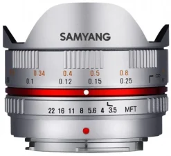 SAMYANG 7.5/3.5 UMC Fisheye Micro 4/3 Argent< Focale Fixe