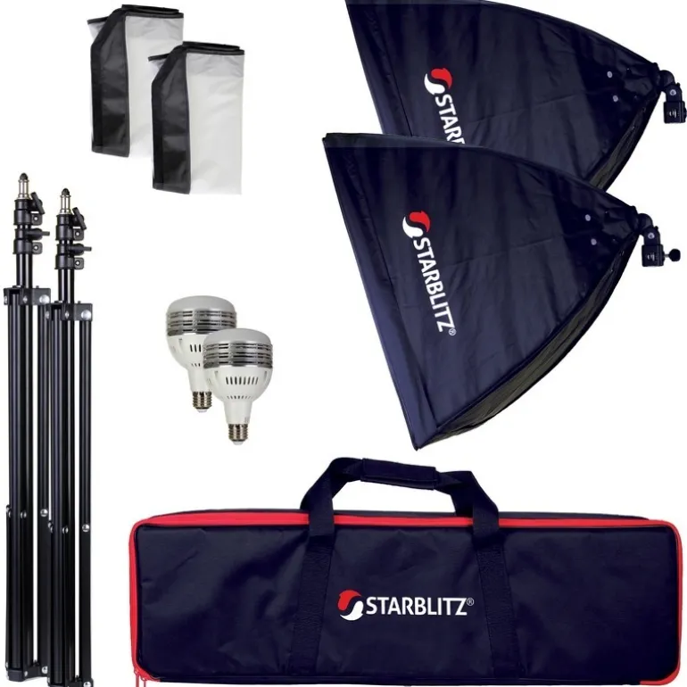 STARBLITZ STUDIO Kit eclair 2x60W+sac+pieds+boite lum< Kit Studios