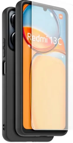 XIAOMI coque noir tpu + verre trempe redmi 13c< Téléphone Mobile