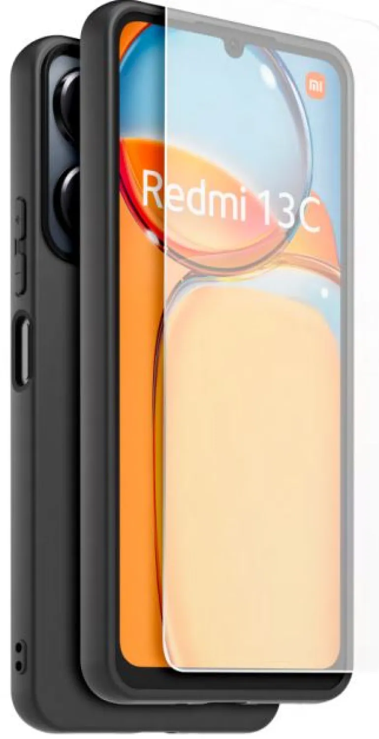 XIAOMI coque noir tpu + verre trempe redmi 13c< Téléphone Mobile