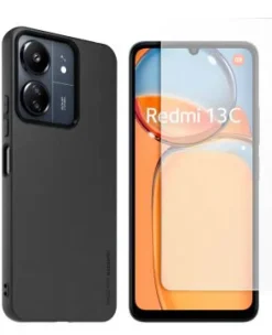 XIAOMI coque noir tpu + verre trempe redmi 13c< Téléphone Mobile