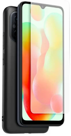 XIAOMI coque noir tpu + verre trempe redmi 12c< Téléphone Mobile