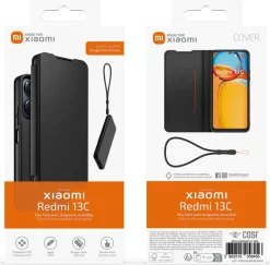 XIAOMI etui folio noir + dragonne redmi 13 c< Téléphone Mobile